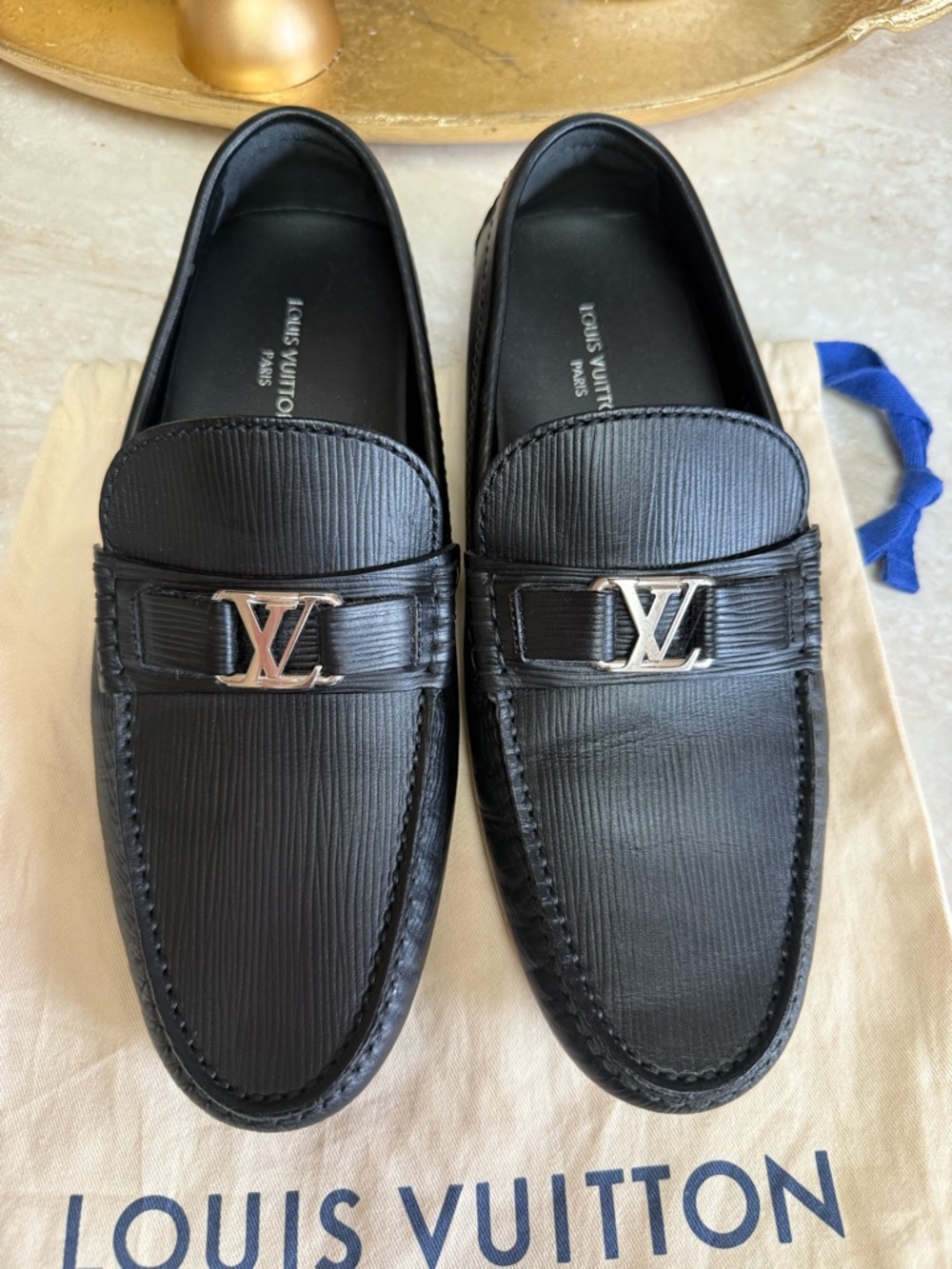 SOLD!!! Louis Vuitton Black Leather LV Logo Slip-On Loafers - Picture 2 of 10
